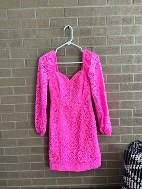 Lilly Pulitzer Neon Pink Lace Mini Dress with Sweetheart Neckline